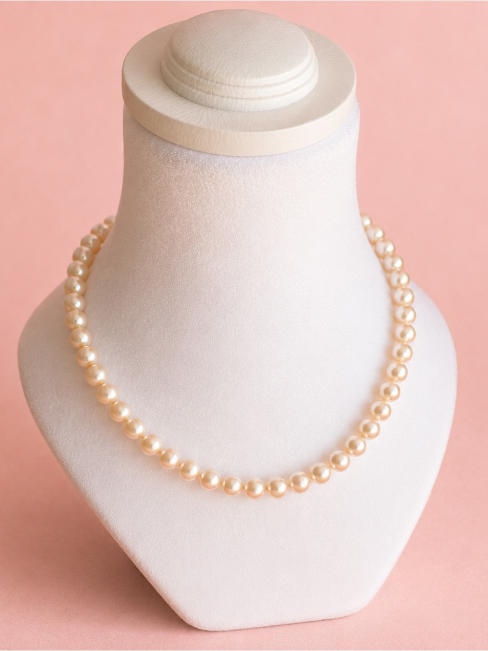 Vintage Signed Monet Faux Pearl Necklace 18.5" Filigree Clasp Champagne